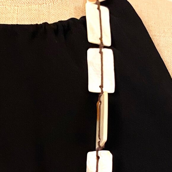 White Rectangle Shells Brown Rope Necklace - Picture 2 of 3